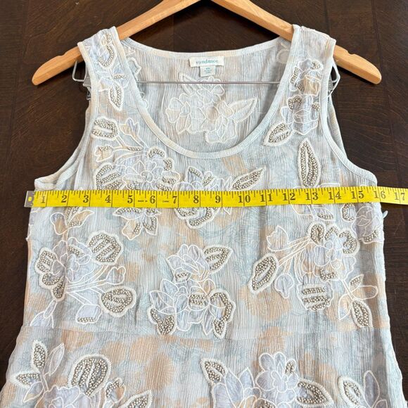 Sundance Blue Floral Embroidered Beaded Silk Dress Sz XS Romantic Wedding Guest - Picture 10 of 12